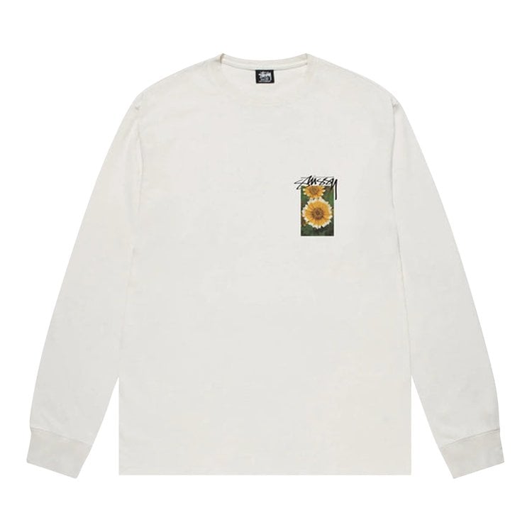 Stussy Flower Grid Pigment Dyed Long-Sleeve Tee 'Natural', white