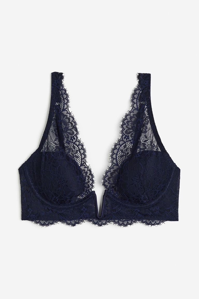 H&M lace underwire bra with padding, dark blue