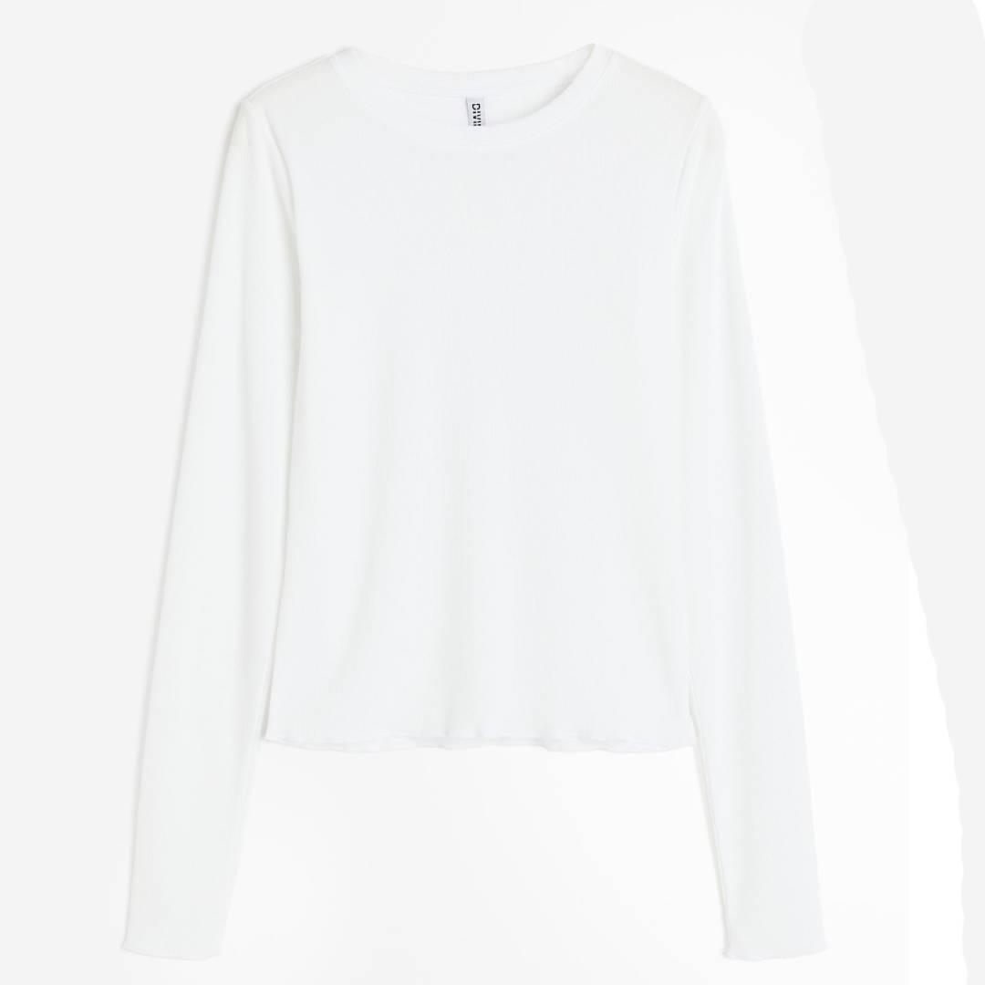 H&M sheer ribbed top, white