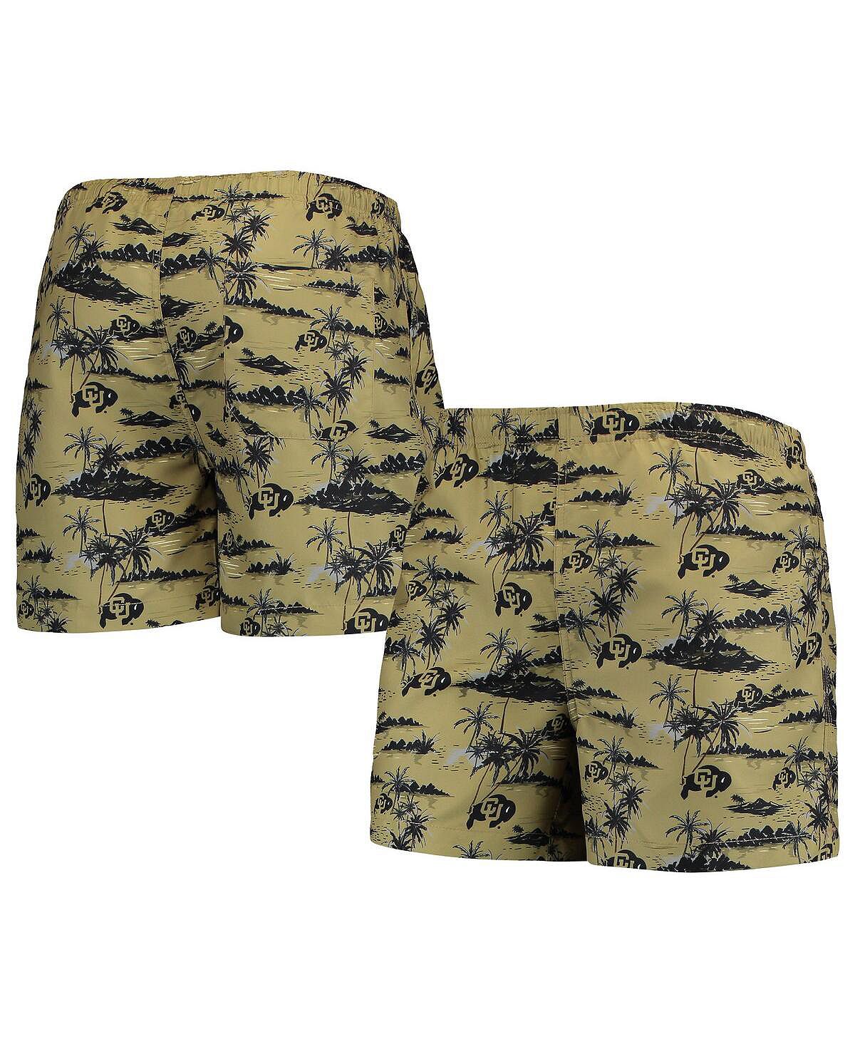 Men's gold swimming trunks colorado buffaloes island palm FOCO