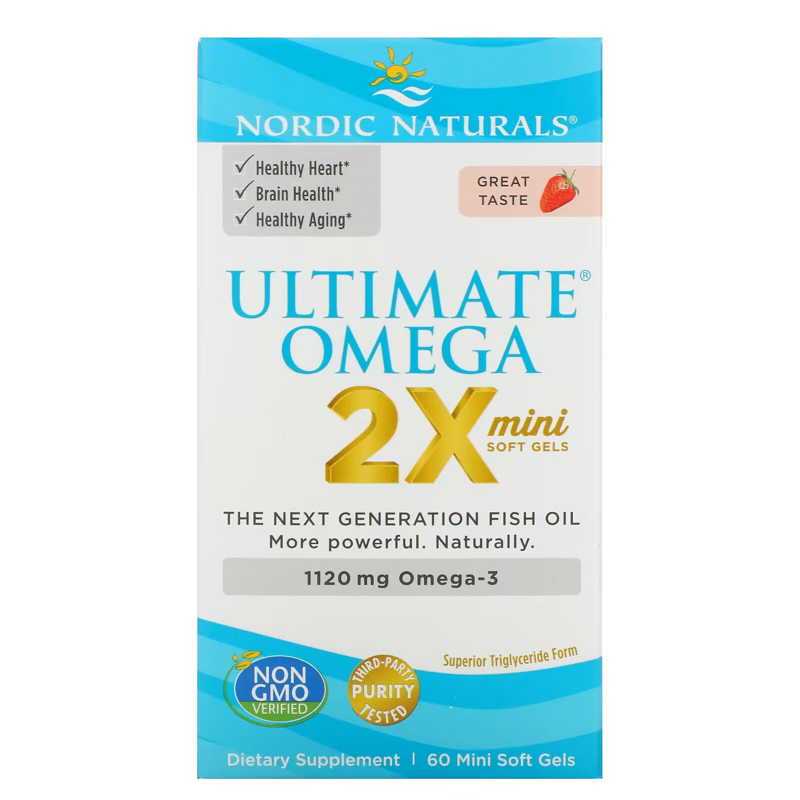 Nordic Naturals, Ultimate Omega 2X، بنكهة الفراولة، 560 مجم، 60 كبسولة صغيرة