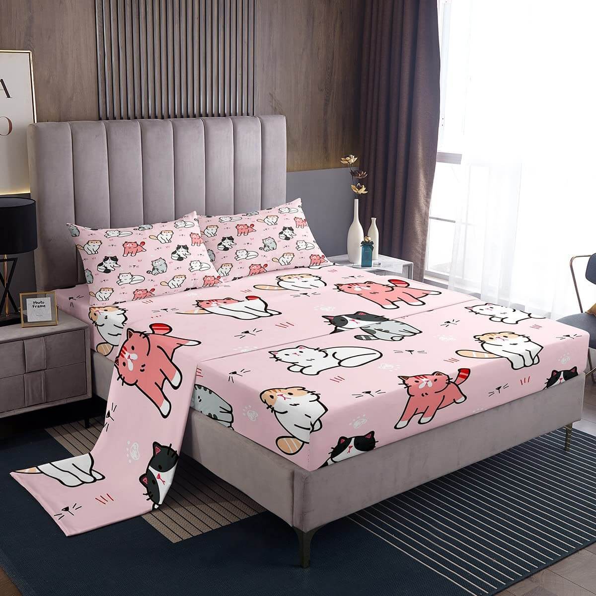 Erosebridal Cat Lover's Animal bedding set for children, 4 pieces pink/multicolor