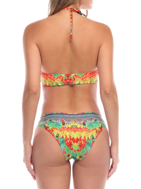 La Moda Clothing Macaw Print Two Piece Bikini Set, Green