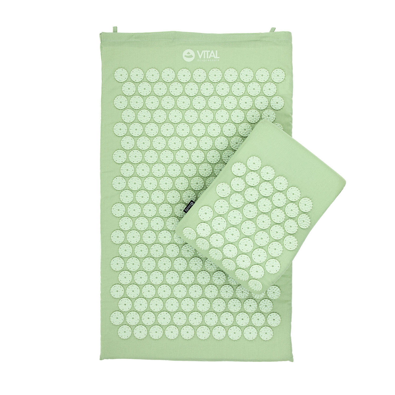 Vital Acupressure SET pastel green acupressure mat with pillow and bag BODHI, emerald green