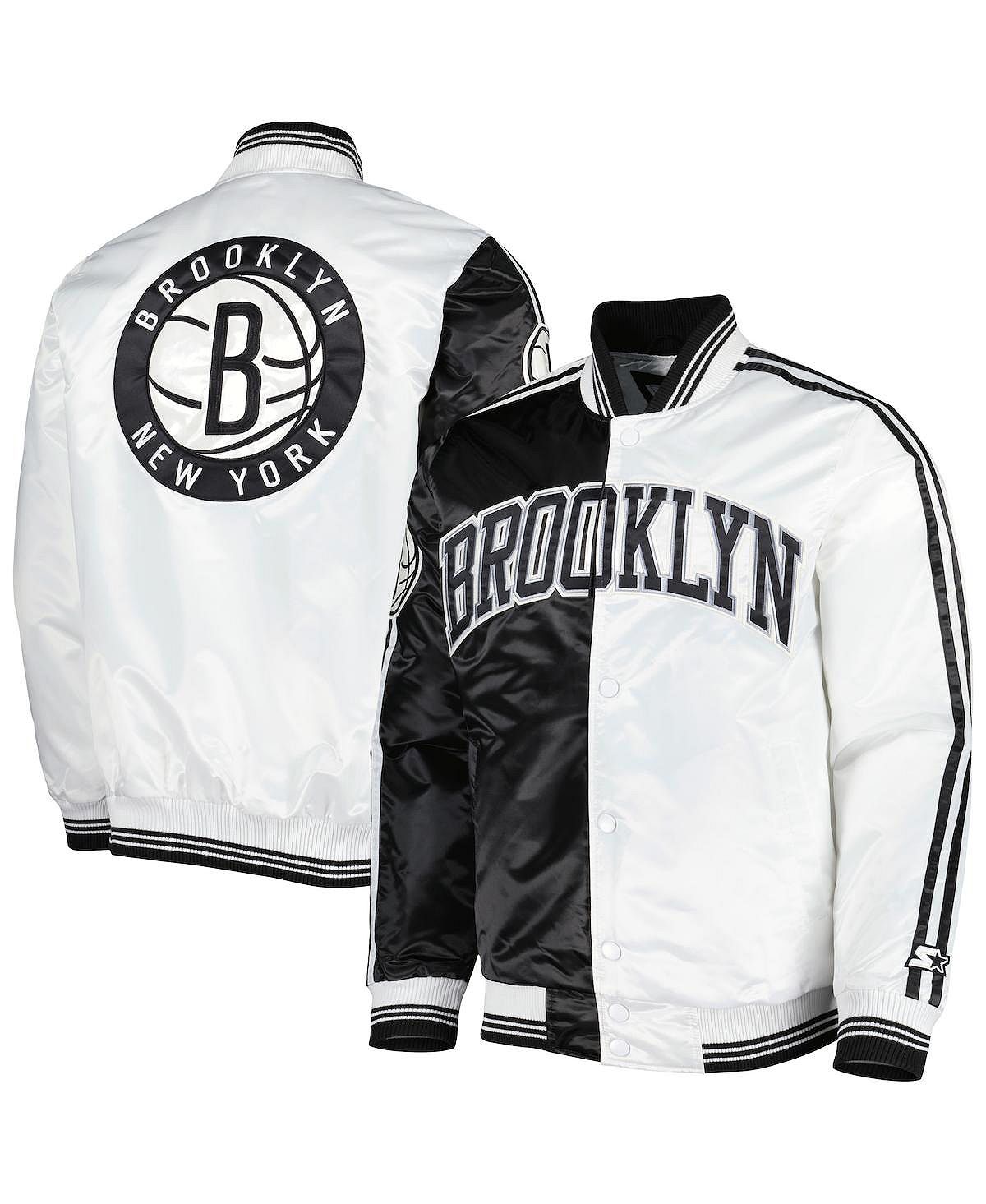 Men's black, white jacket Brooklyn nets fast break satin full-snap Starter, black and white