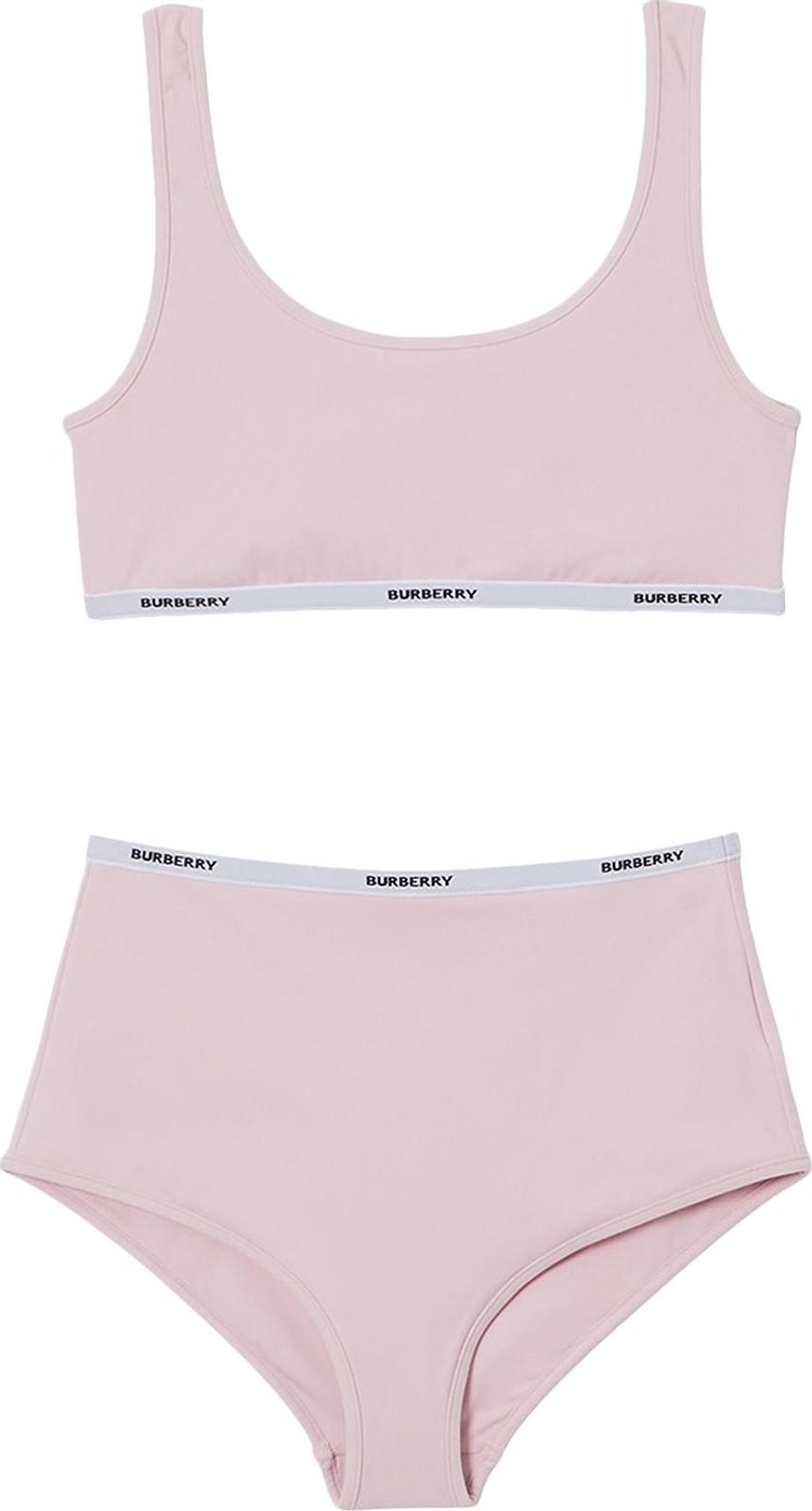 بدلة سباحة Burberry Tarnie Logo Tape المكونة من قطعتين باللون الوردي Orchid Pink