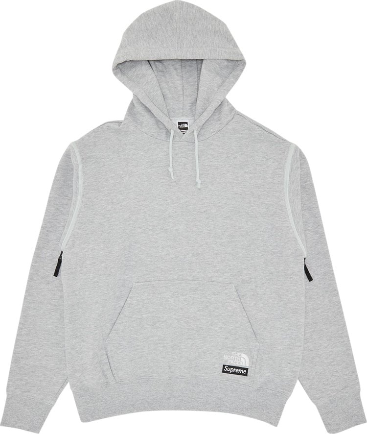 سويت شيرت بغطاء رأس قابل للتحويل من Supreme x The North Face "Heather Grey"، باللون الرمادي