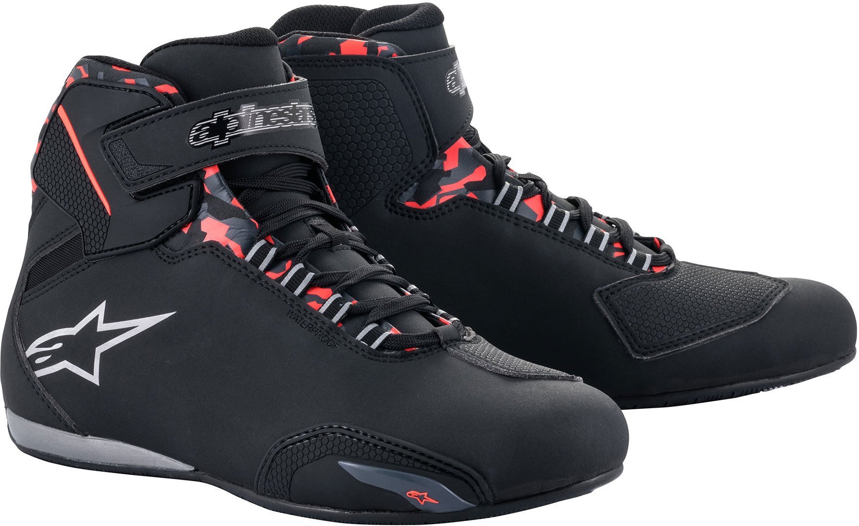 حذاء Alpinestars Sektor للدراجات النارية مقاوم للماء، أسود/رمادي/أحمر