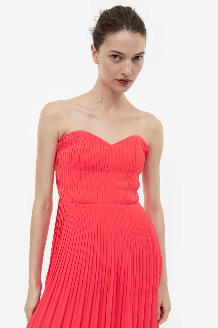 H&M long bandeau dress, hot coral