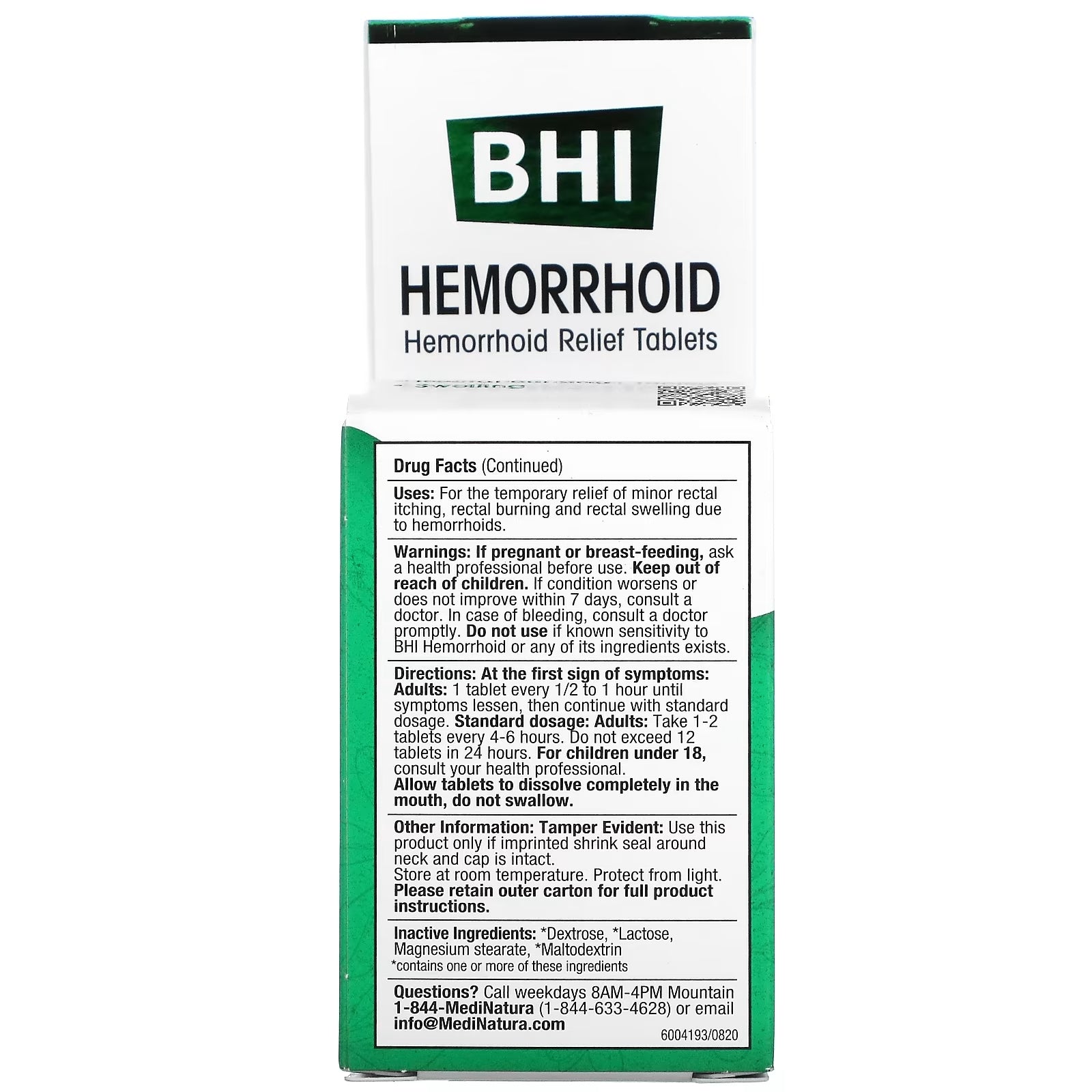 MediNatura BHI Hemorrhoid Relief, 100 tablets