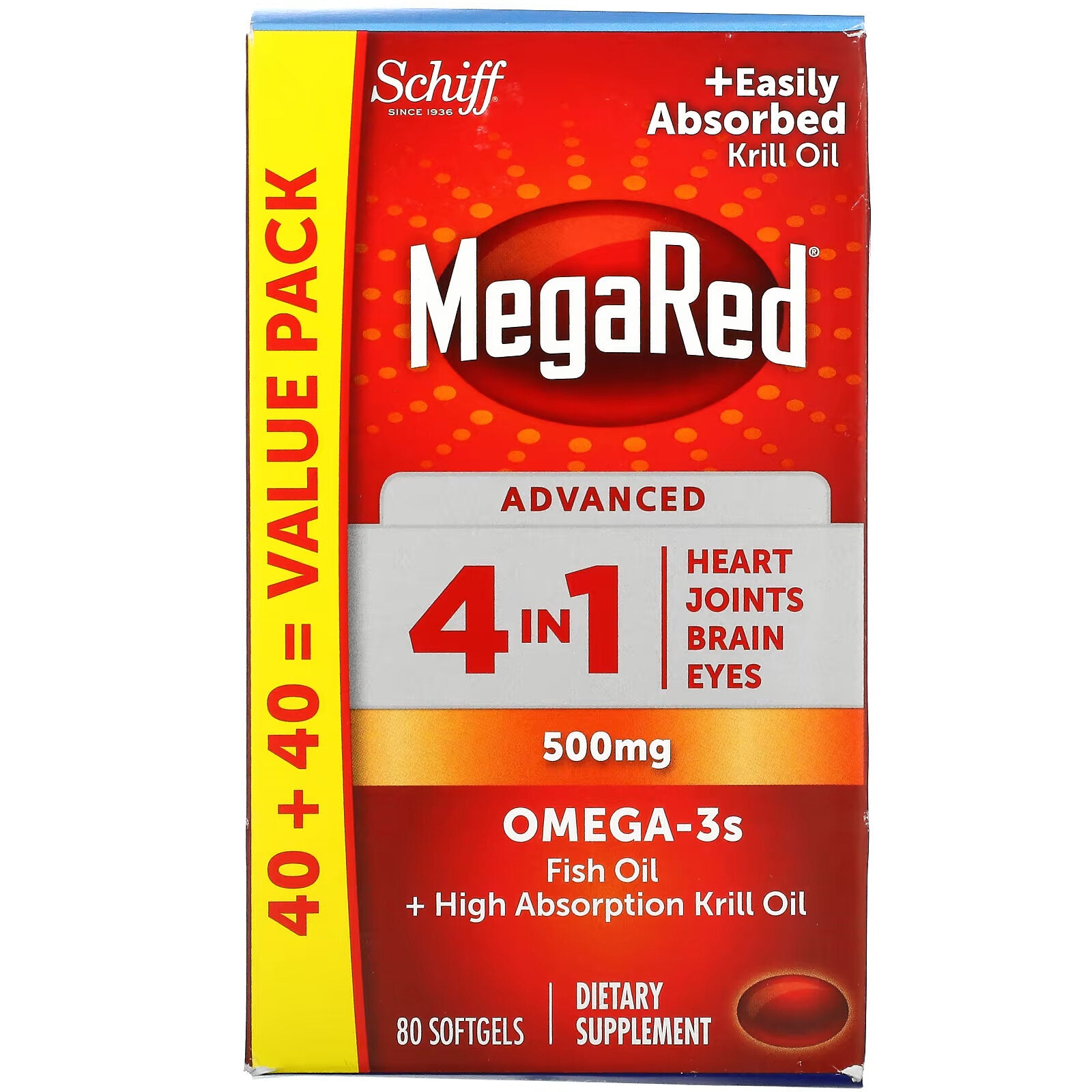 Schiff, MegaRed, Enhanced 4 in 1, 500 mg, 80 Softgels