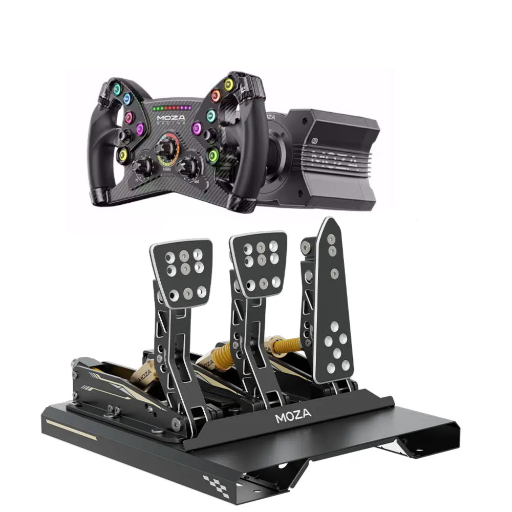 Moza R12 steering wheel, steering wheel base + KS steering wheel + 3 CRP pedals, black