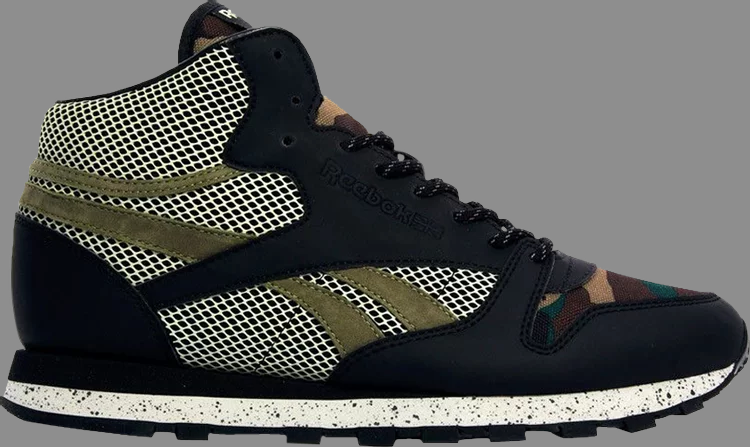 حذاء رياضي atmos x classic leather mid r12 'black camo' من Reebok، باللون الأسود