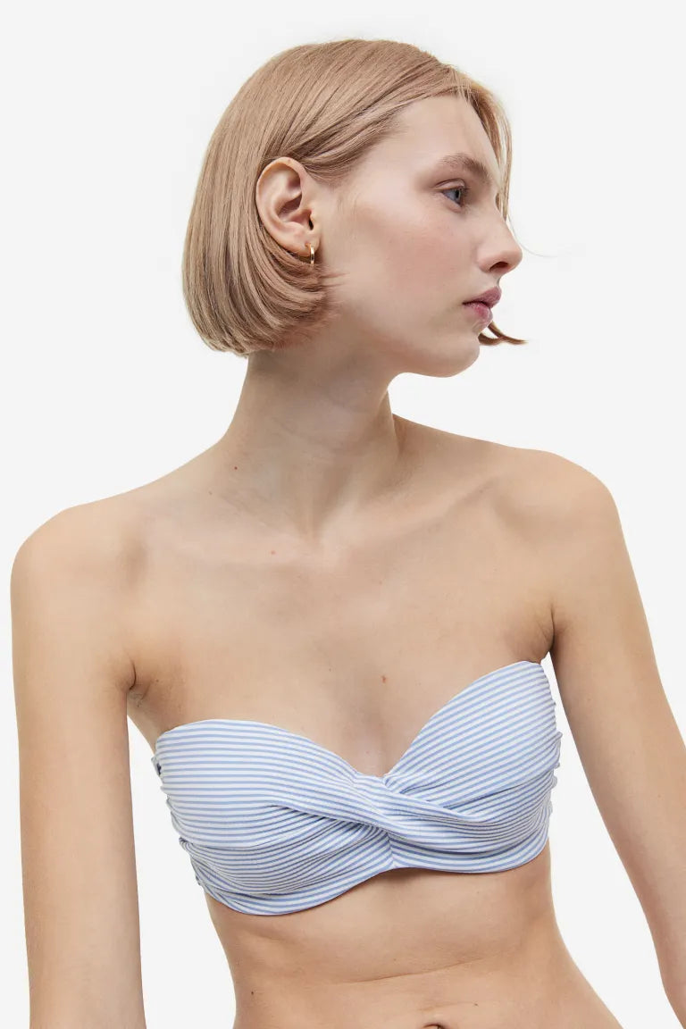 H&M balconette bikini top, light blue/white striped