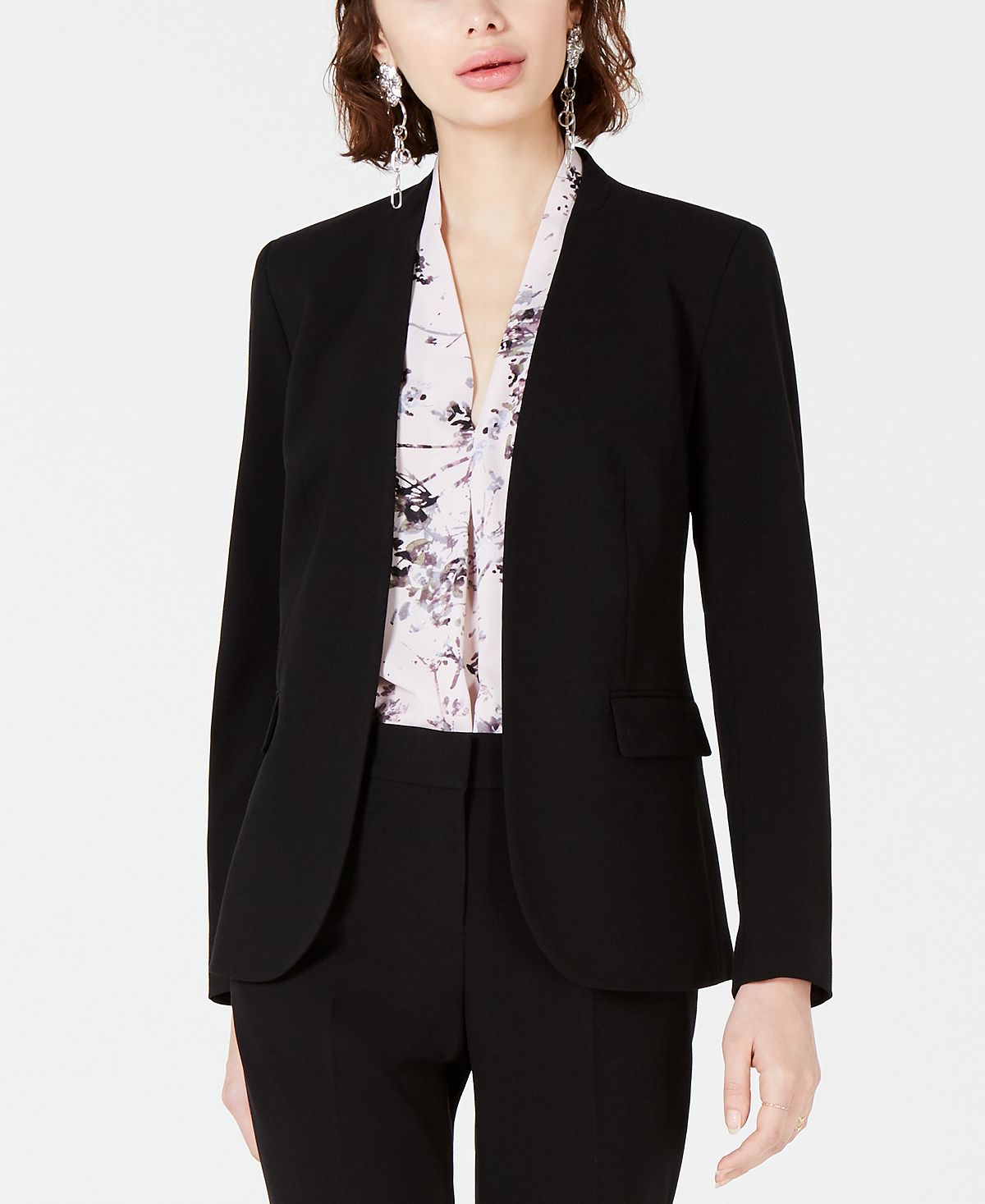 Women's Open Front Collarless Blazer Created for Macy's Bar III, Black