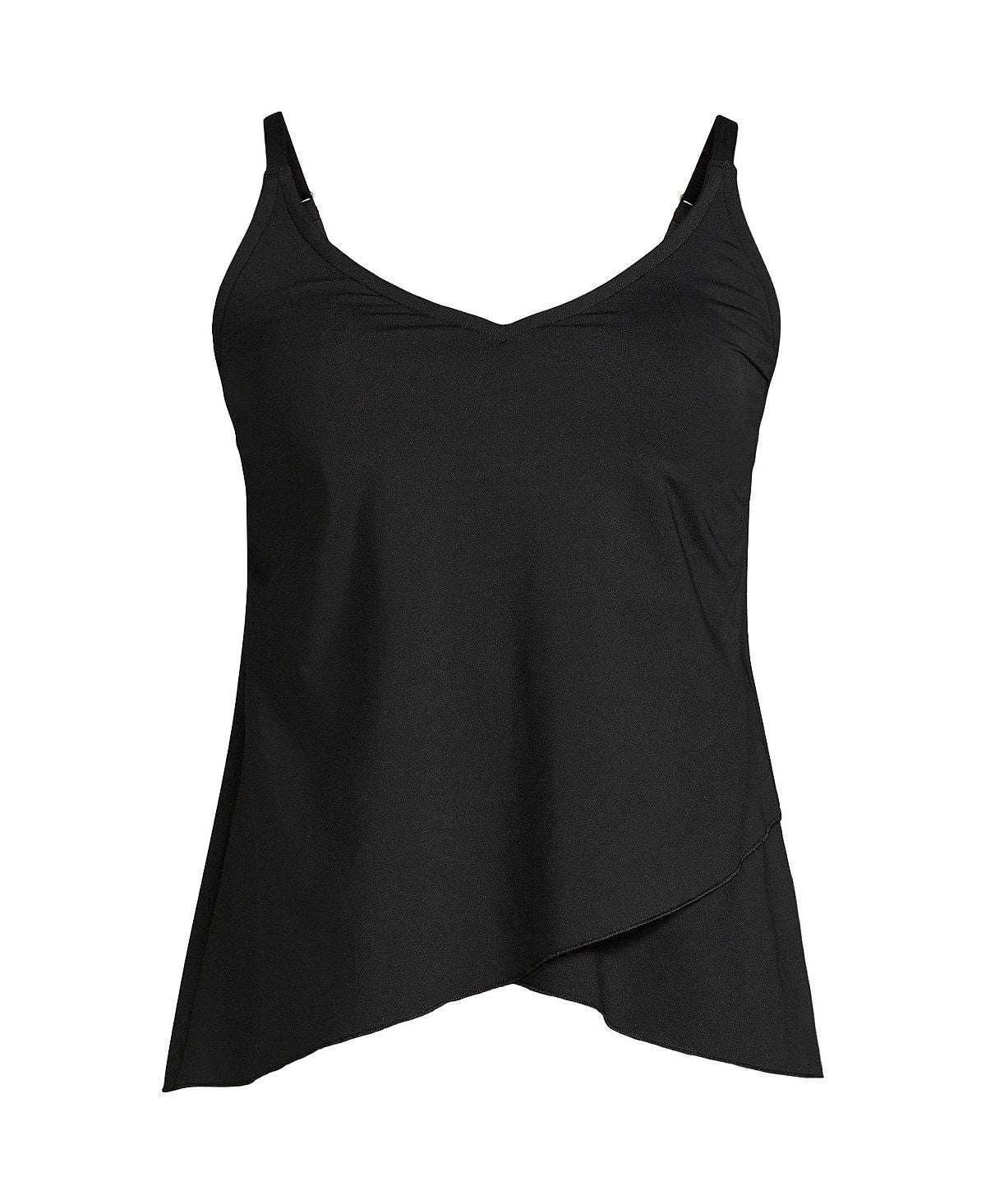 Women's tankini swimsuit with DDD cup, chlorine resistant v-neck tulip hem Lands' End adjustable strap top black