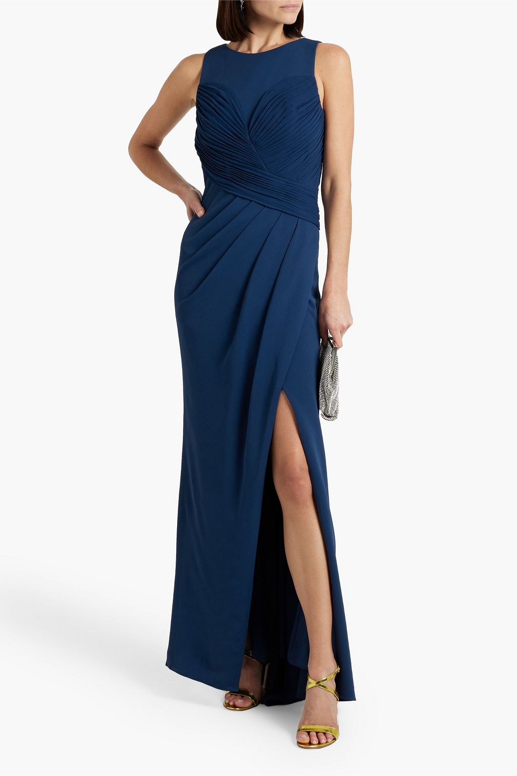 Pleated crepe dress BADGLEY MISCHKA, indigo