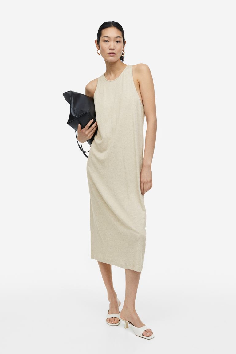 H&M linen blend dress, light beige melange