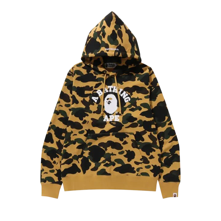 بلوزة بغطاء رأس باللون الأصفر من BAPE 1st Camo College Pullover، باللون الأصفر