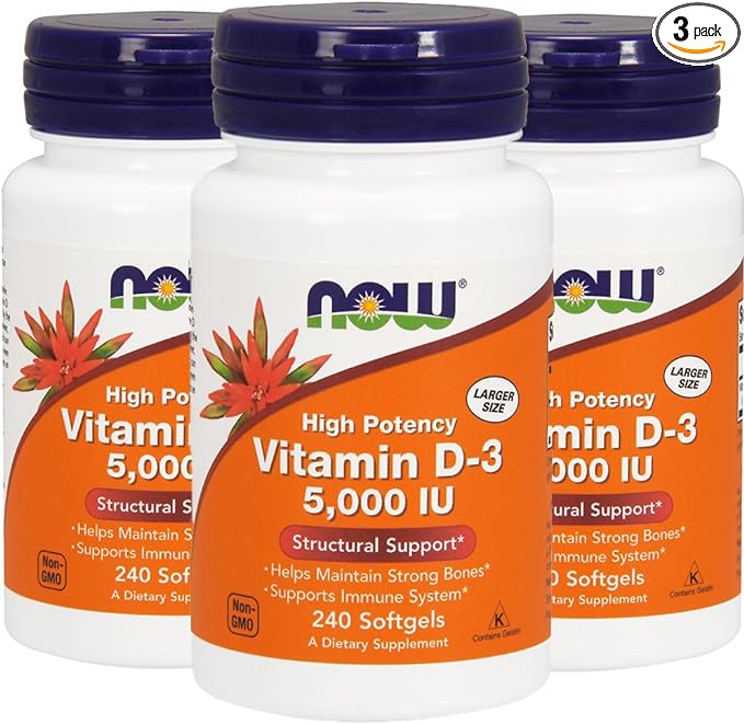 Now Vitamin D-3 5000 IU, 240 Softgels, Pack of 3