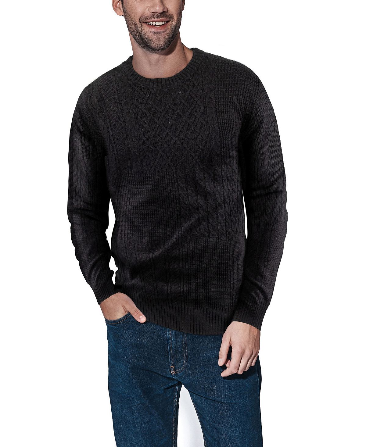 X-Ray Men's Mixed Texture Crewneck Sweater, Black