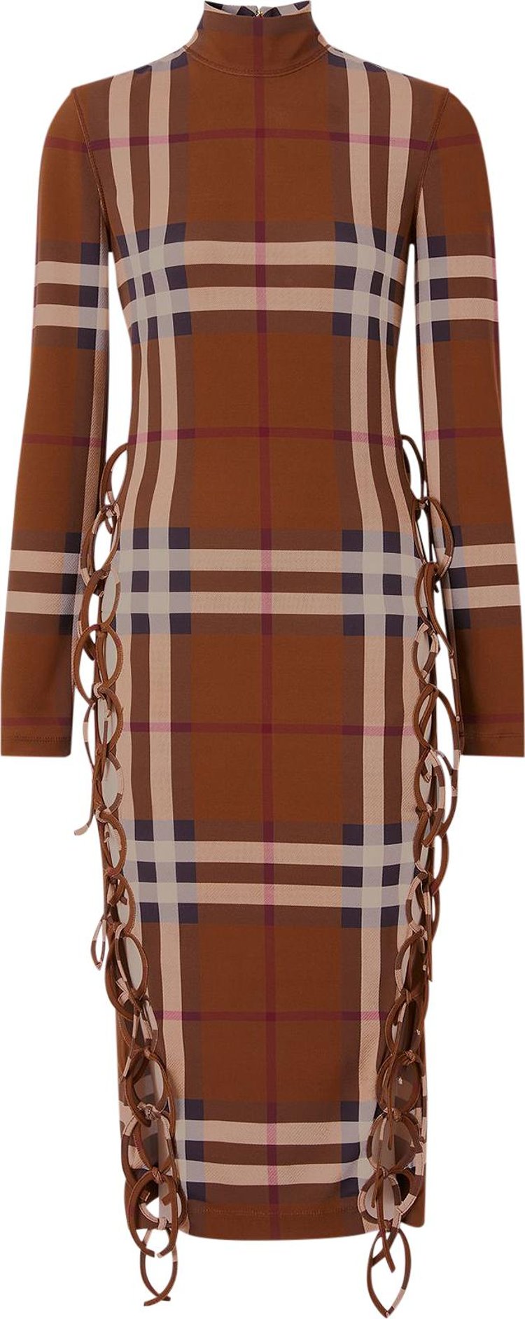 فستان Burberry Check Stretch برباط جانبي - Dark Birch Brown