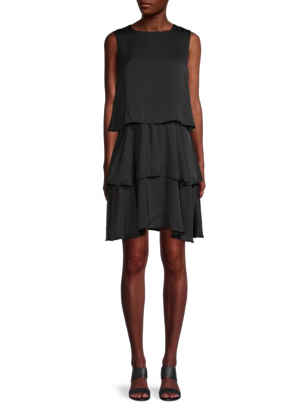 Sam Edelman Black Solid Tiered Dress