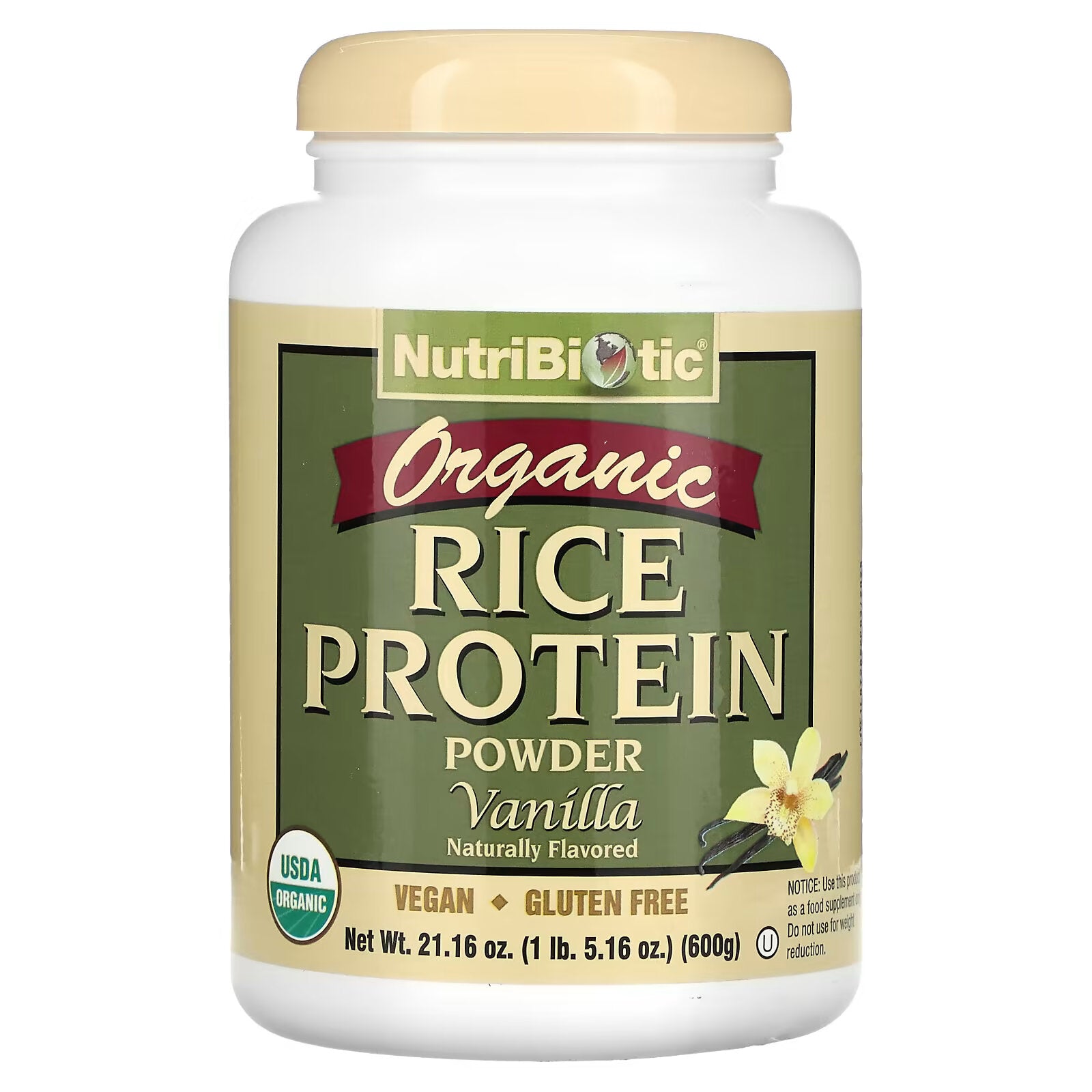 NutriBiotic, Raw Natural Rice Protein with Vanilla, 1.3 lbs (600 g)