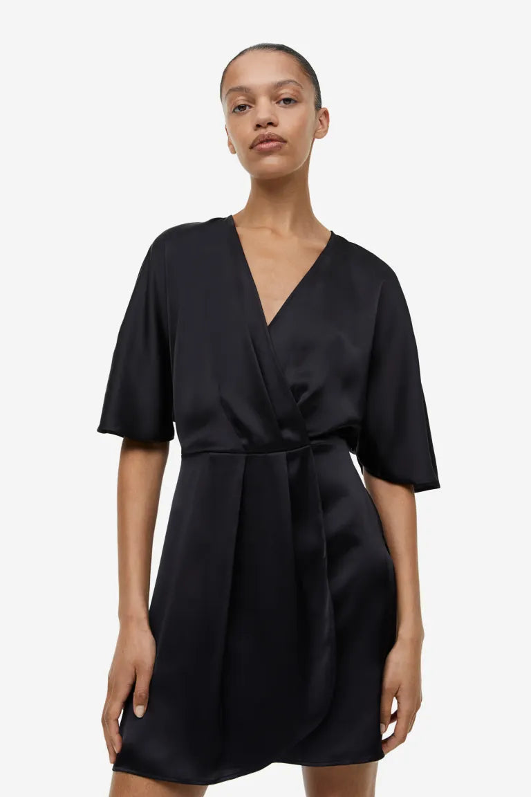 H&M Satin Wrap Front Dress, Black