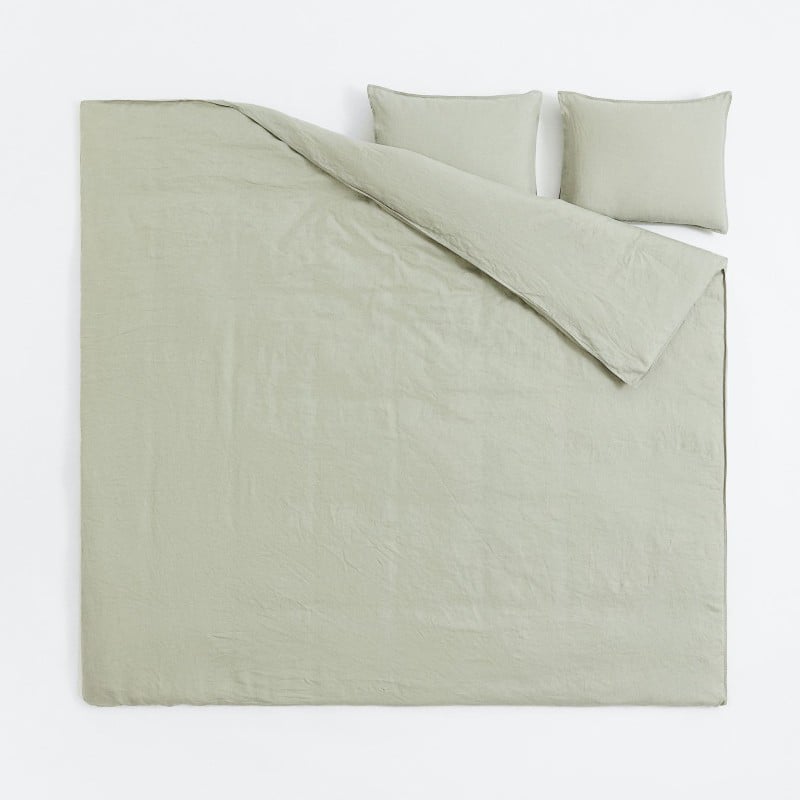 H&M Home Linen Double Bed Set, Sage Green