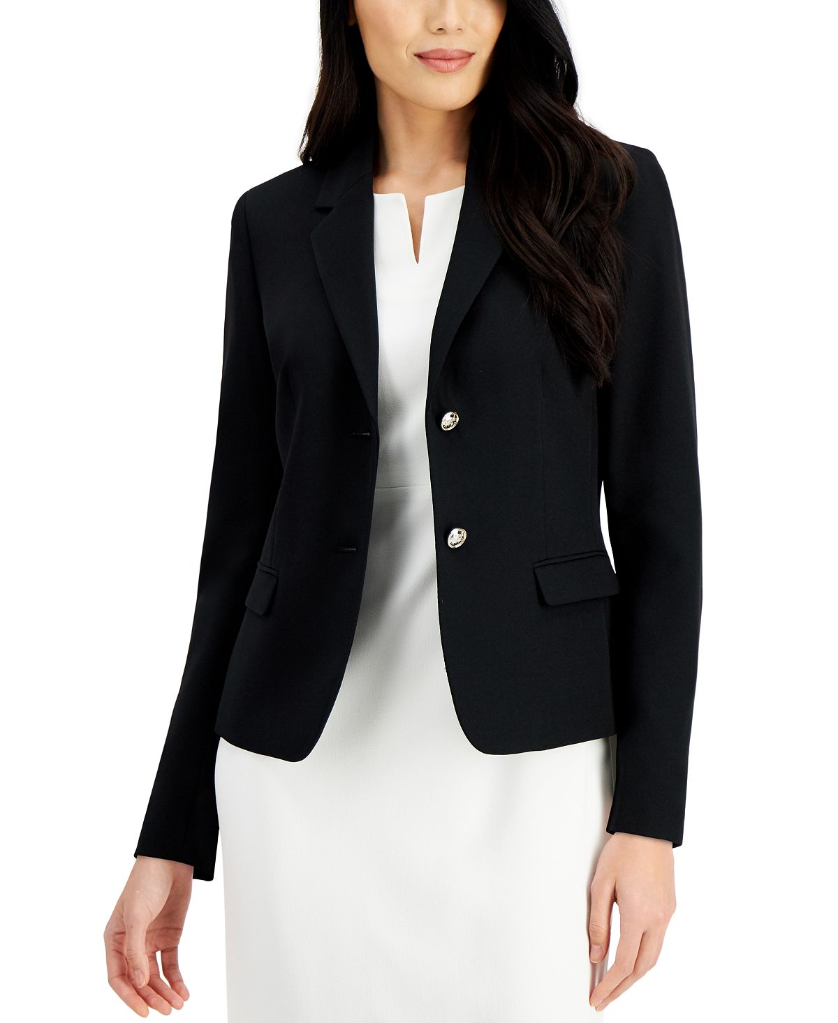 Two Button Blazer, Regular and Petite Sizes Kasper, Black