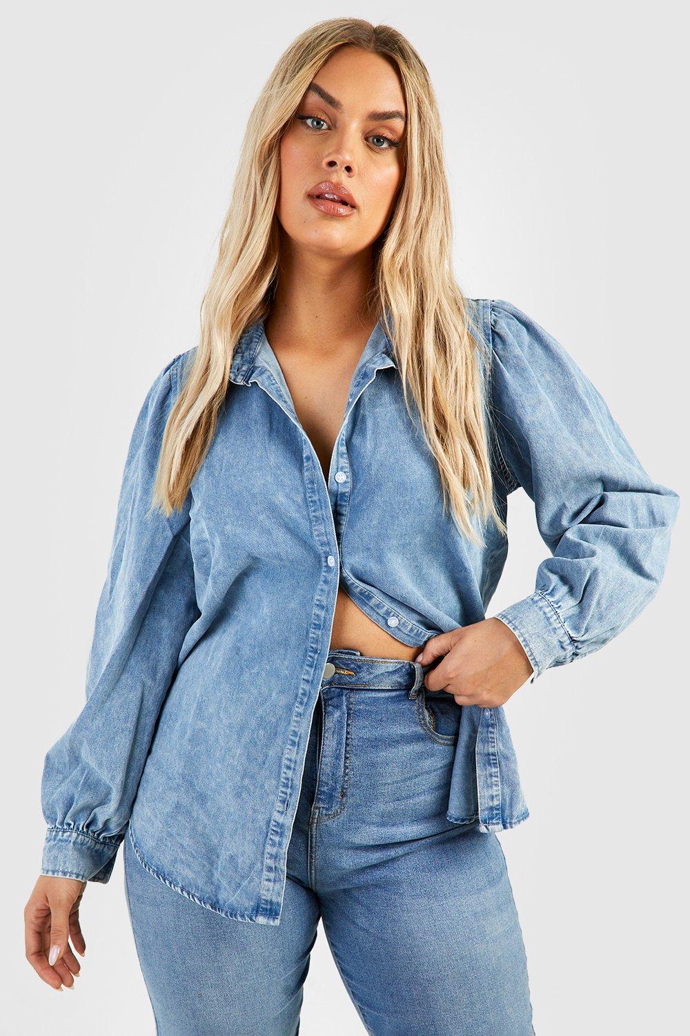 Boohoo plus sleeve denim shirt, gray