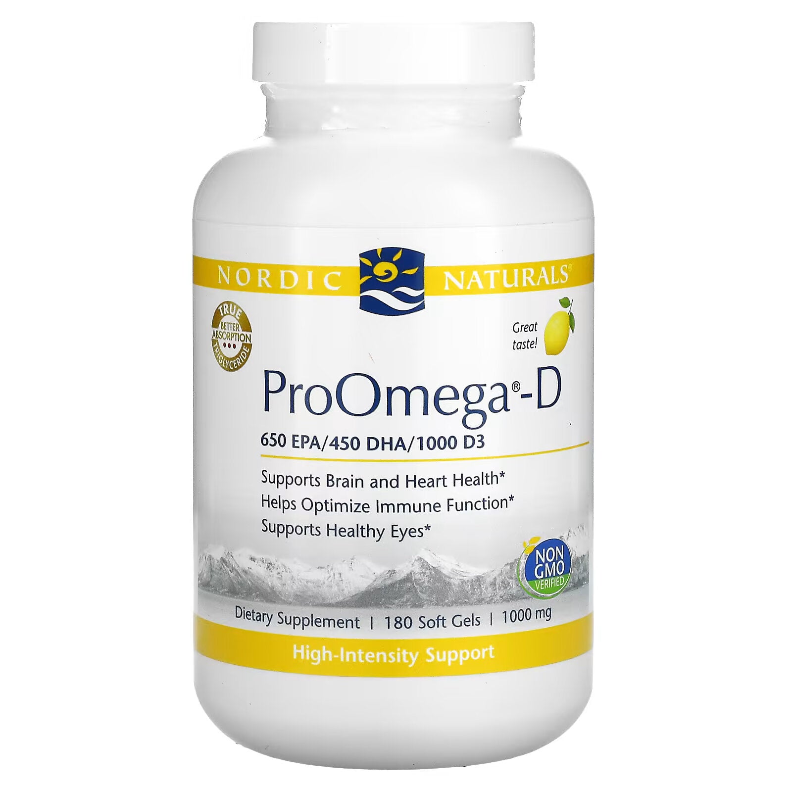 Nordic Naturals, ProOmega-D، ليمون، 1000 مجم، 180 كبسولة هلامية