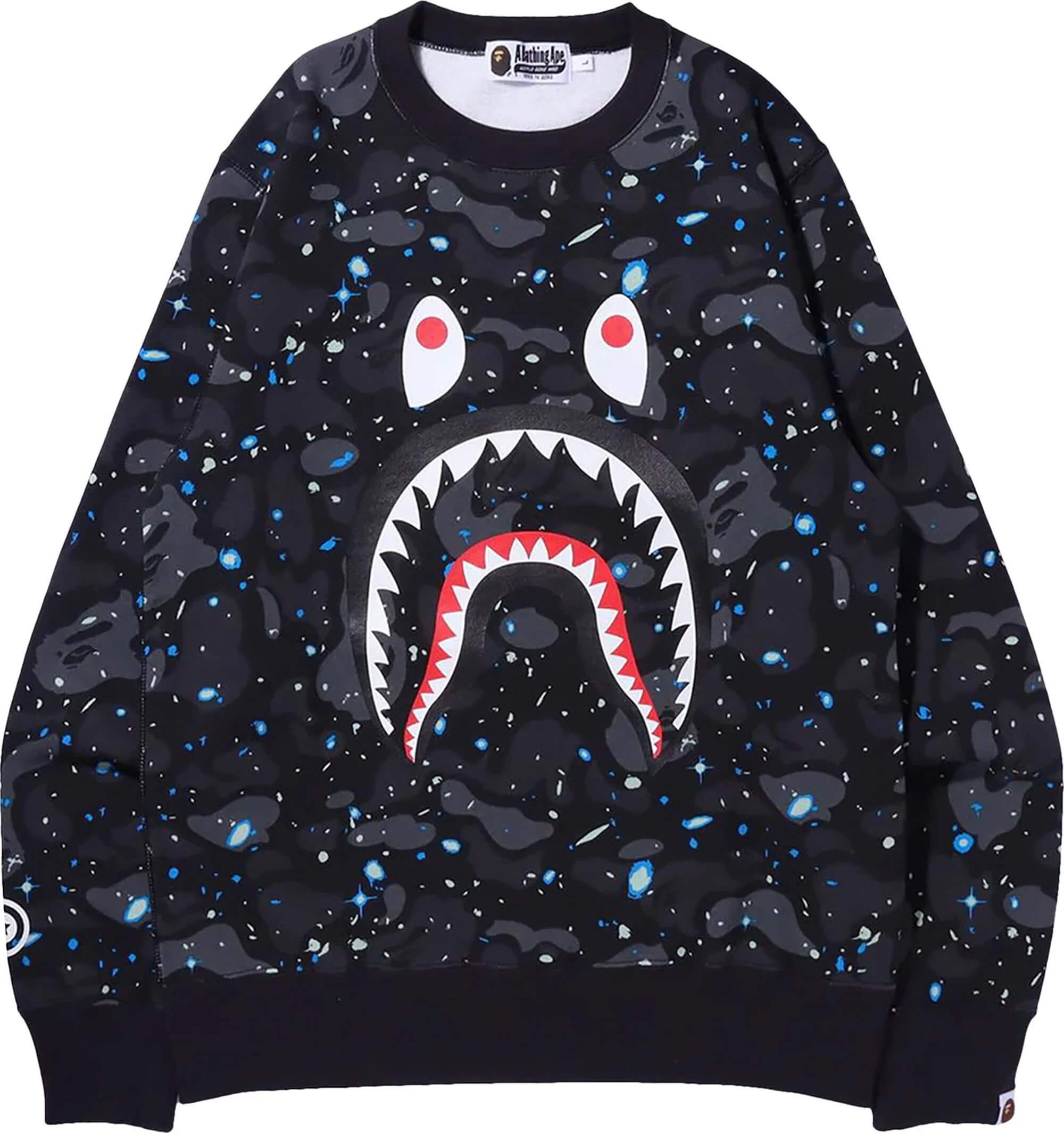 سويت شيرت Bape Space Camo Shark Crewneck باللون الأسود