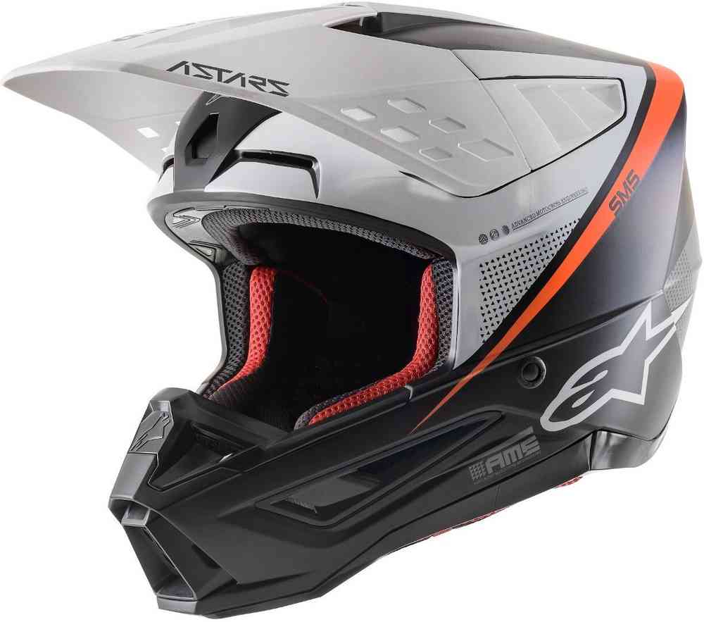 S-M5 Alpinestars District Motocross Helmet, Matte Black/Grey