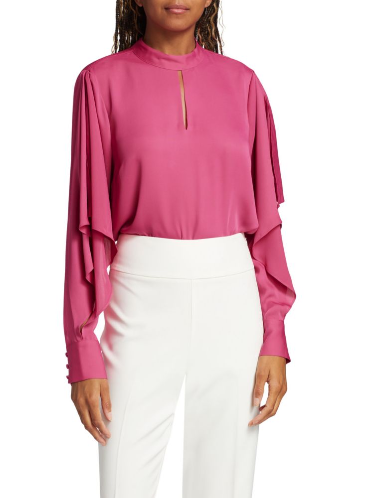 Elie Tahari Mina Ruffle Keyhole Blouse in Ella Pink