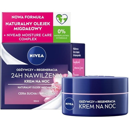 A 24-hour moisturizing nourishing night cream for dry and sensitive skin 50 ml, Nivea