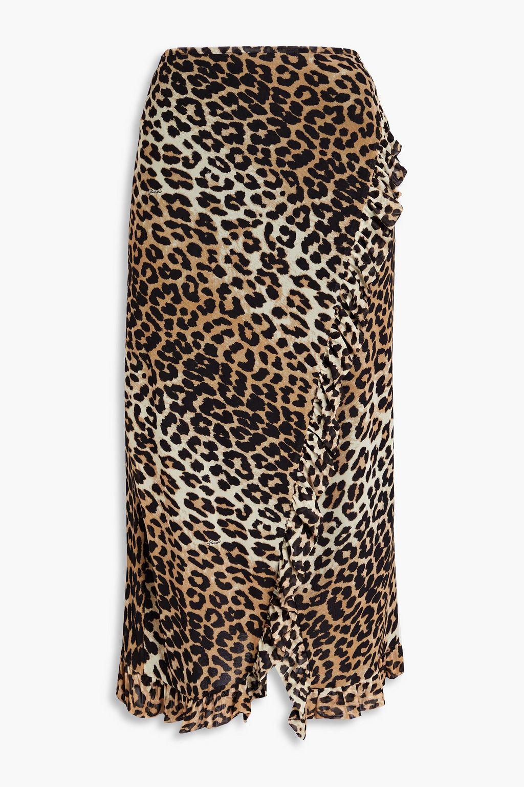 Midi wrap skirt with elastic mesh in leopard print and ruffles GANNI animal print