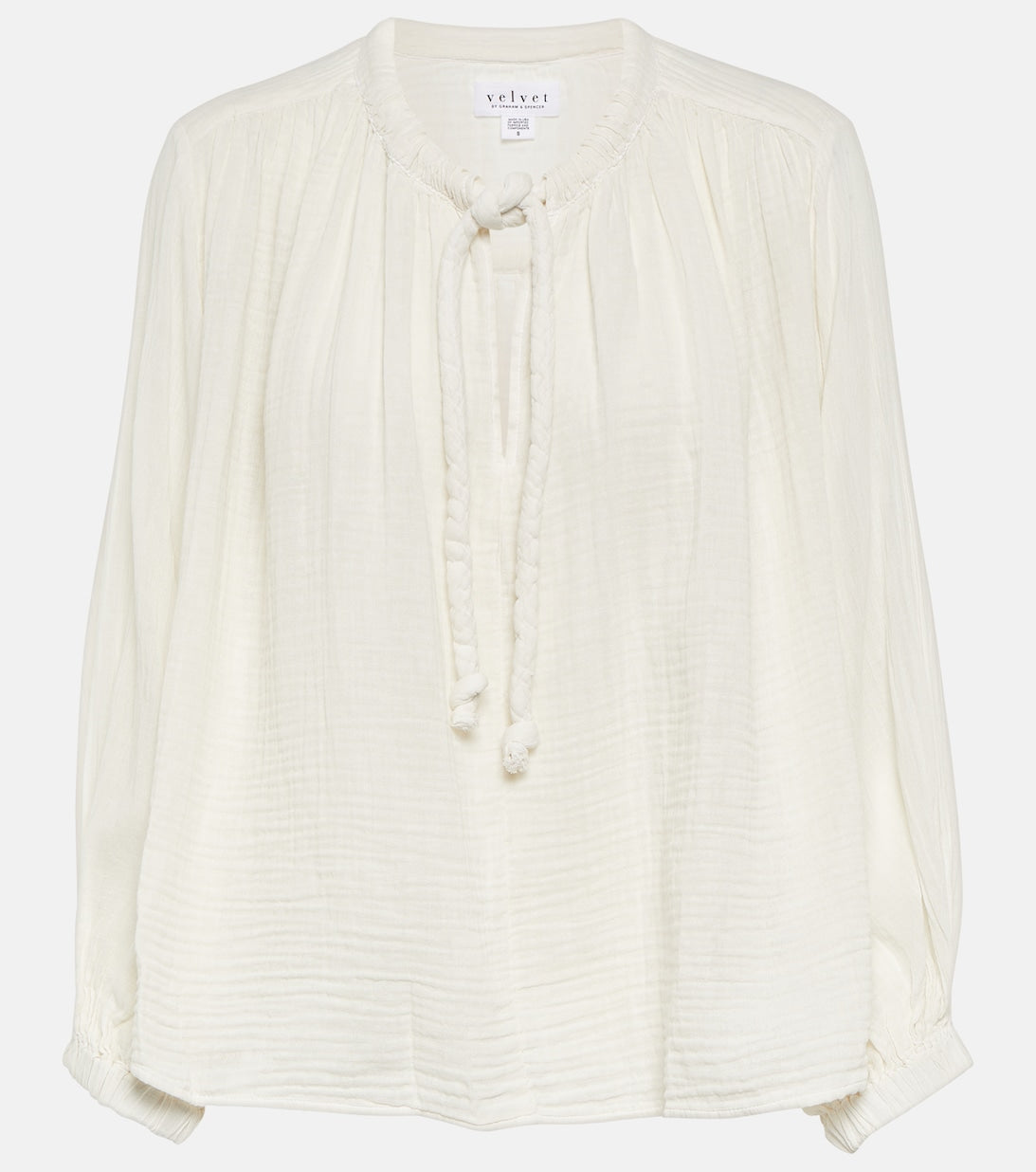 Cotton blouse with tie neck VELVET, white