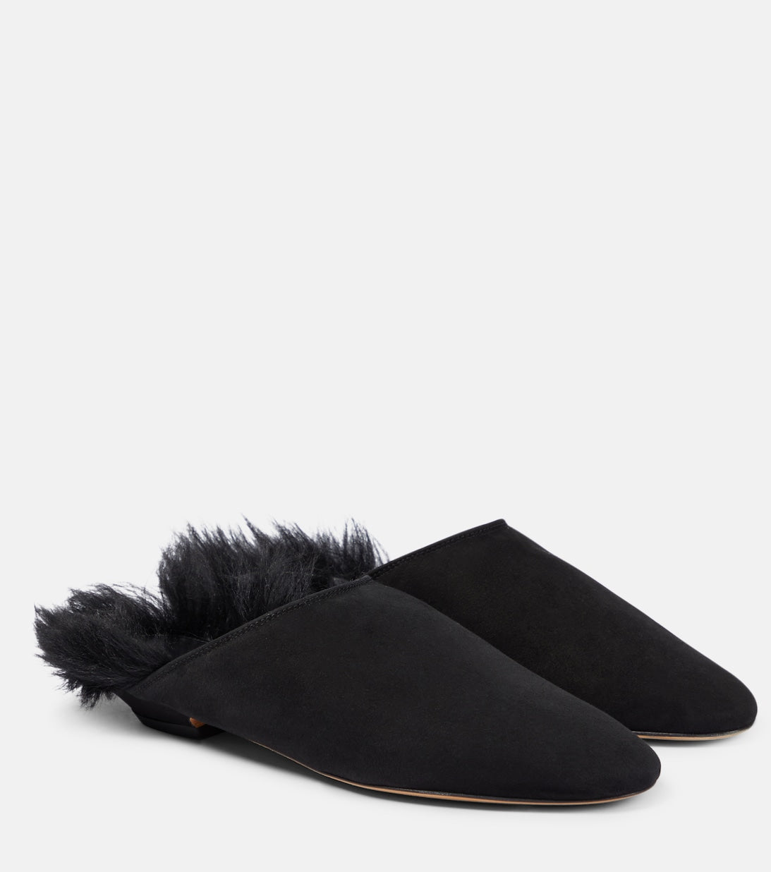 Otto Suede Mules with Khaite Sheepskin Trim, Black