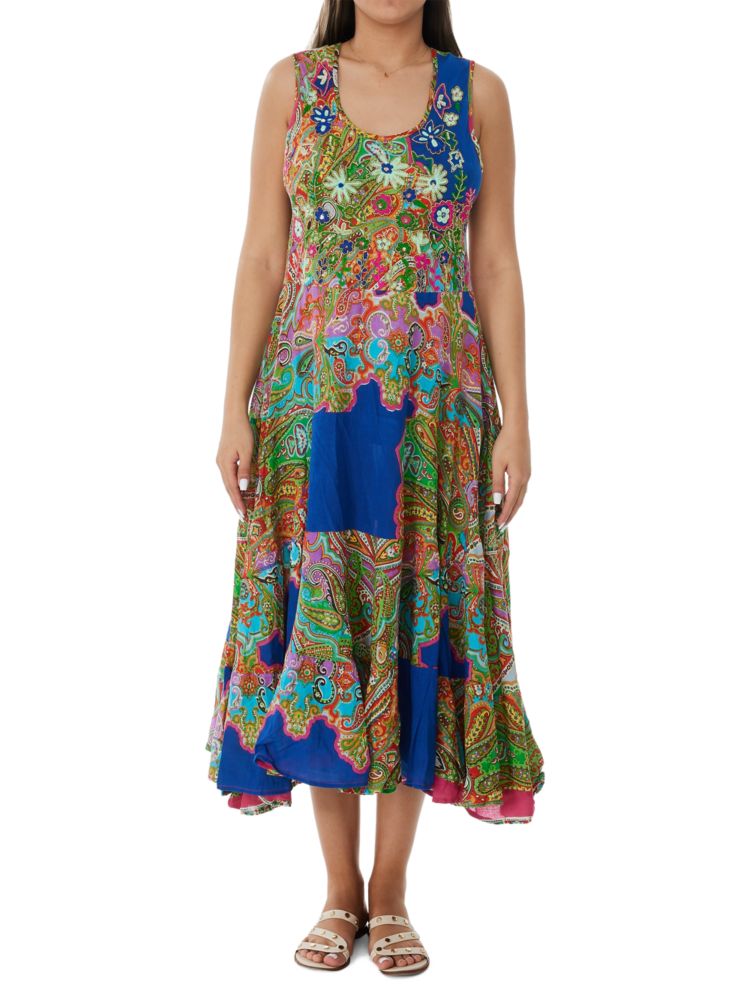 Ranee'S Floral Paisley Beach Maxi Dress in Blue Multi