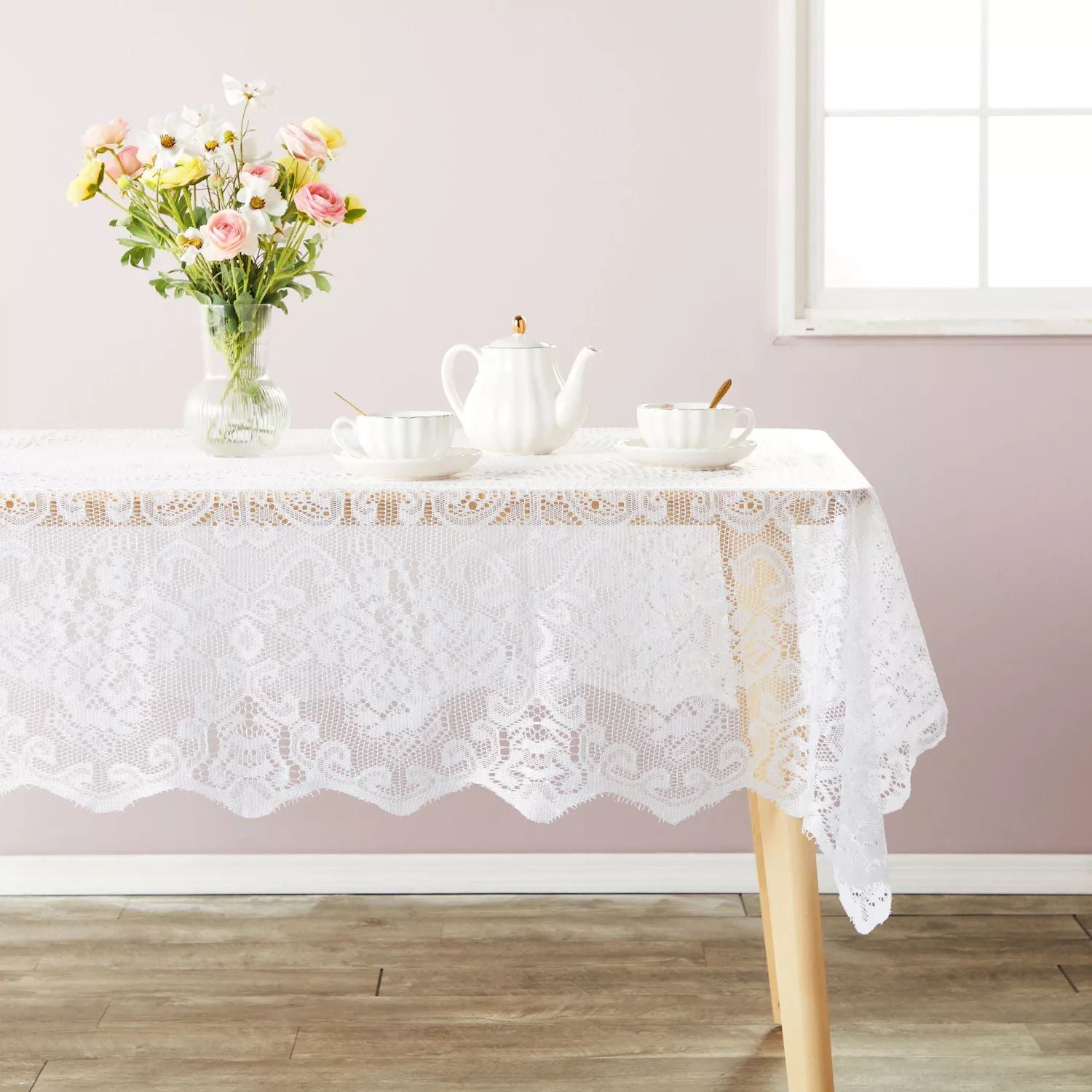 White lace tablecloth for rectangular tables vintage style wedding tablecloths for reception, dinner party, baby shower tea party decorations, home decor (54x72 inches)