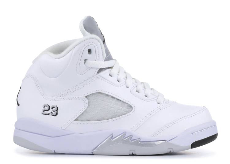 حذاء رياضي AIR JORDAN 5 RETRO PS 'METALLIC WHITE'، باللون الأبيض