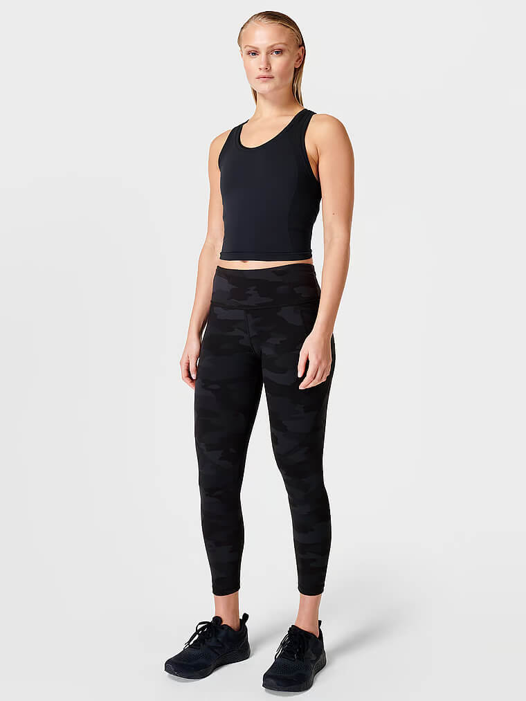 بنطال رياضي Sweaty Betty Power Workout Leggings مقاس 7/8، أسود/رمادي