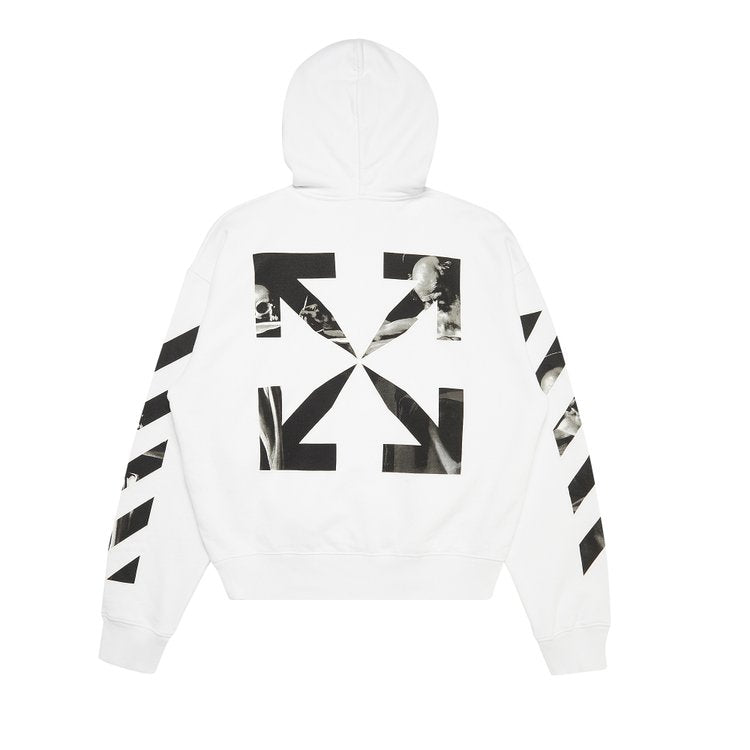 بلوزة كاراف بغطاء رأس من Off-White Arrow Over "أبيض/أسود"، باللون الأبيض