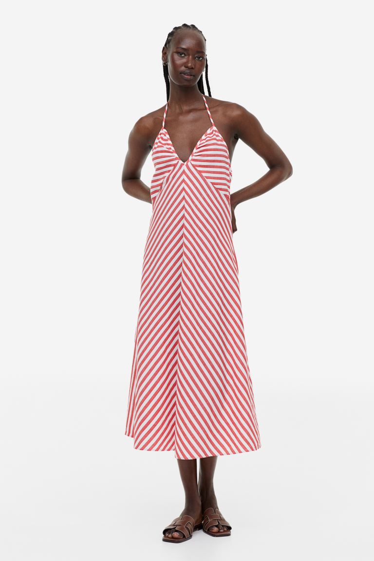 H&M cotton halterneck dress, red/stripe