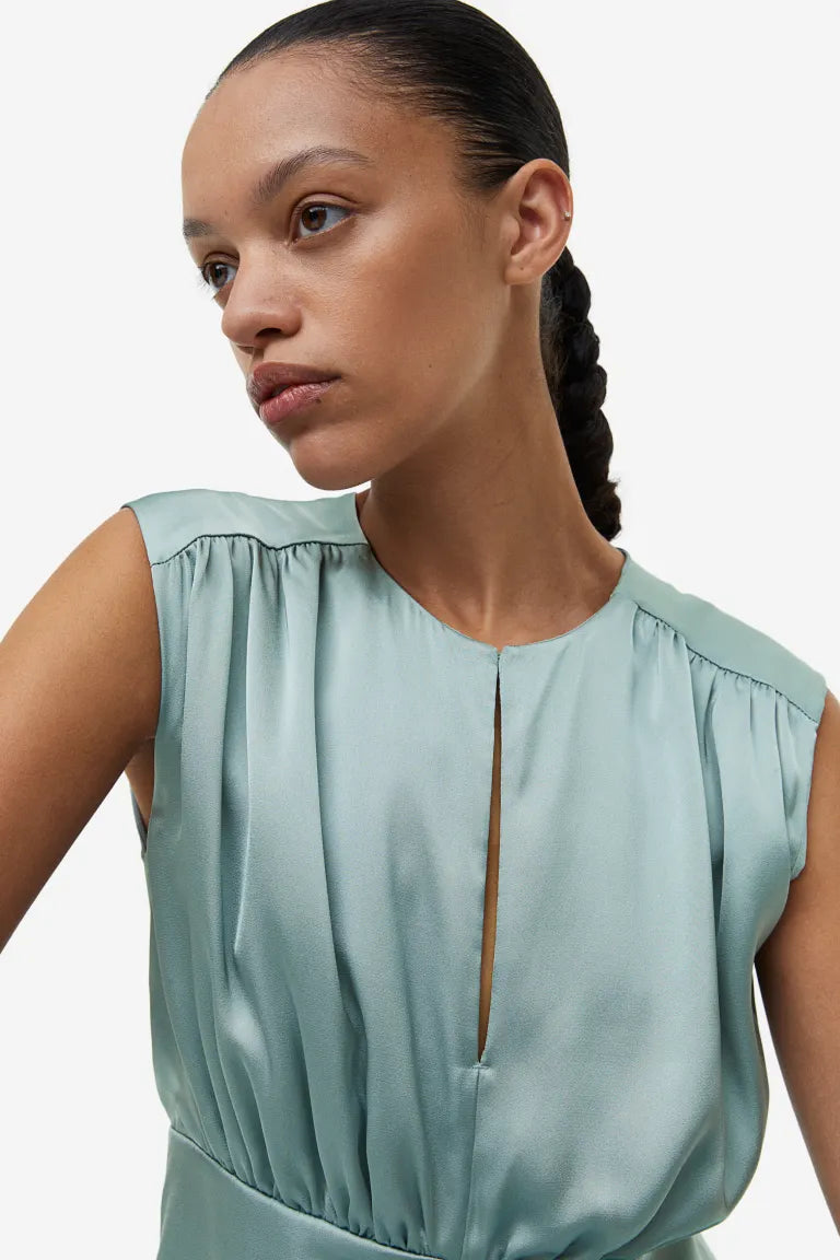 Satin dress with drapery H&M, light turquoise