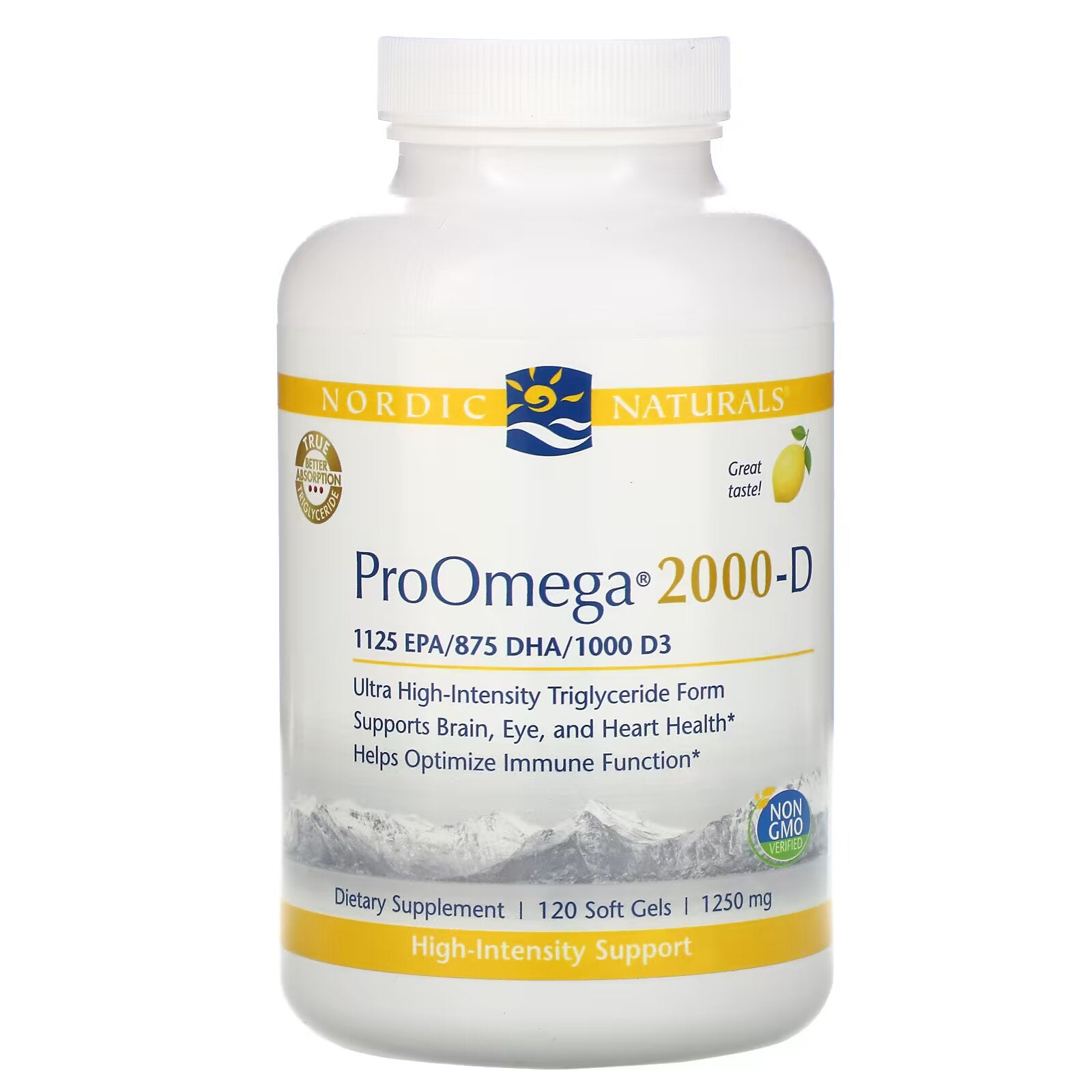 Nordic Naturals، ProOmega 2000-D، بنكهة الليمون، 1250 مجم، 120 كبسولة هلامية