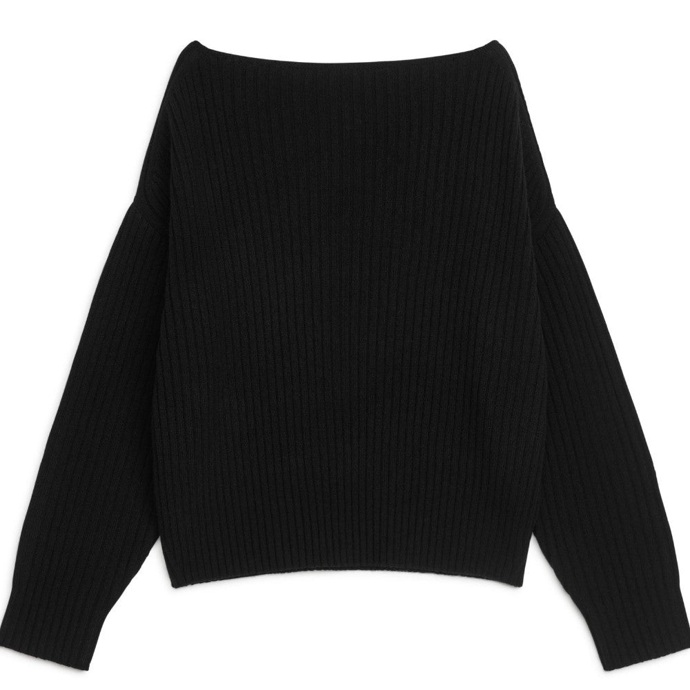 Arket Ribbed Wool Sweater, black