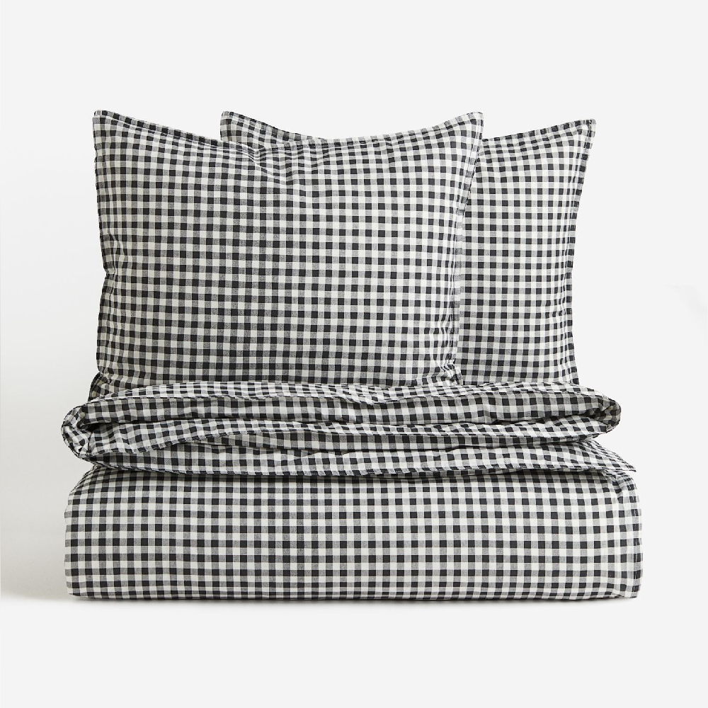 H&M Home Patterned double bedding set, dark gray